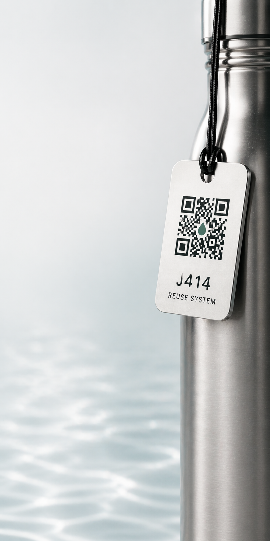 J414 bottle with QR reuse tag